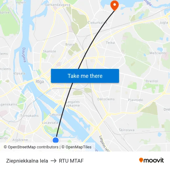 Ziepniekkalna Iela to RTU MTAF map