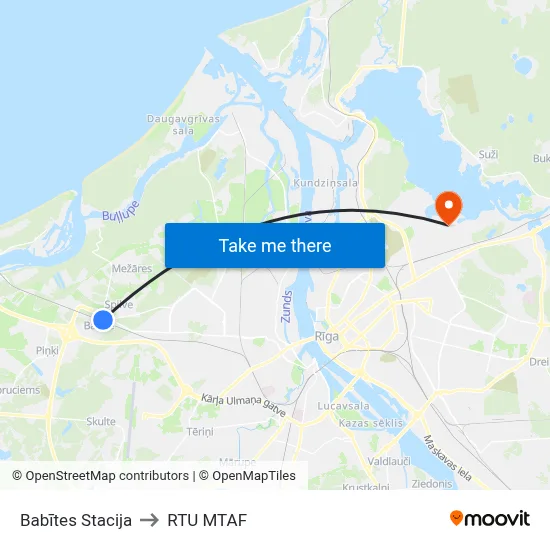 Babītes Stacija to RTU MTAF map