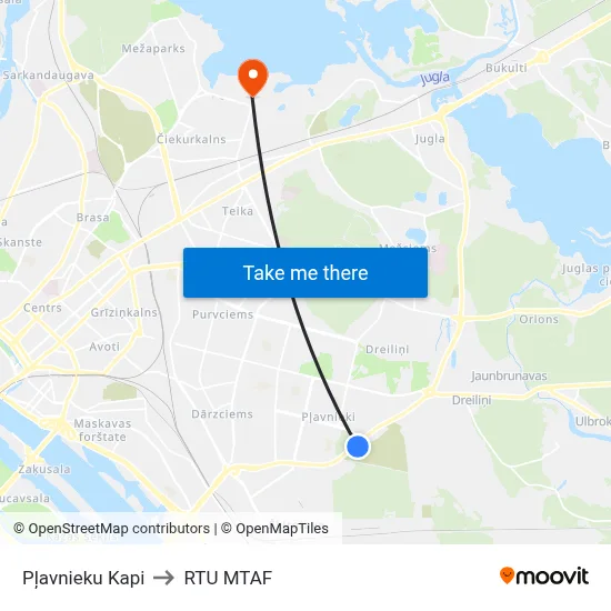 Pļavnieku Kapi to RTU MTAF map