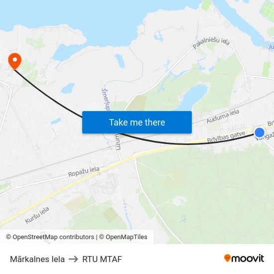 Mārkalnes Iela to RTU MTAF map