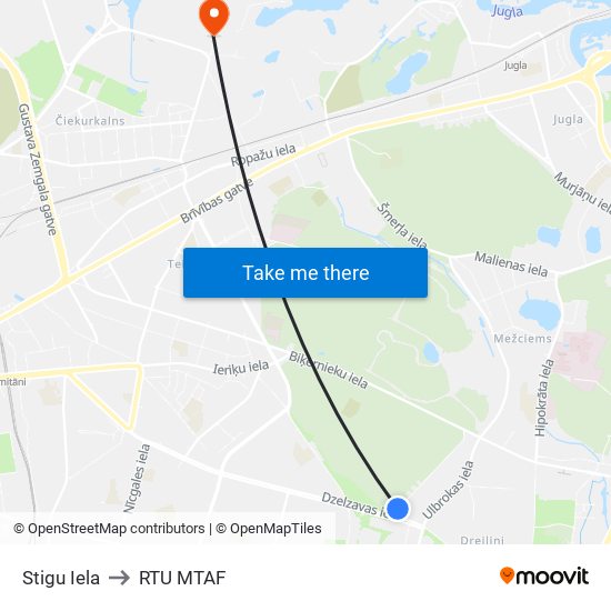 Stigu Iela to RTU MTAF map