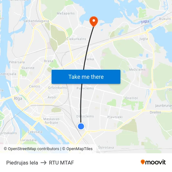 Piedrujas Iela to RTU MTAF map