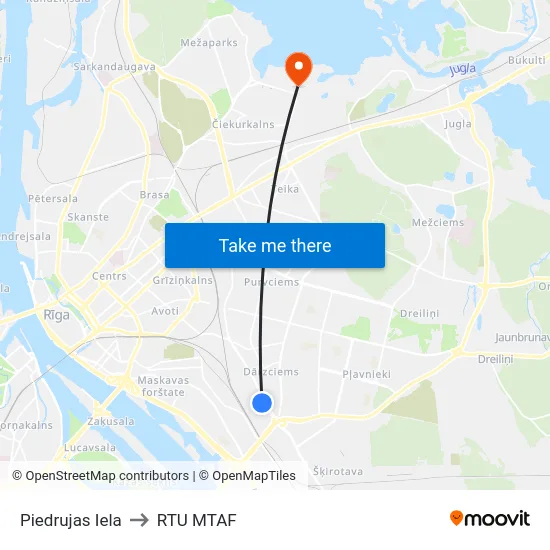 Piedrujas Iela to RTU MTAF map