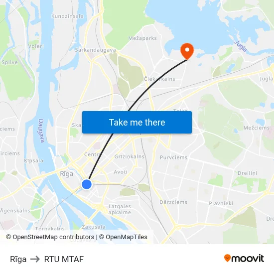 Rīga to RTU MTAF map
