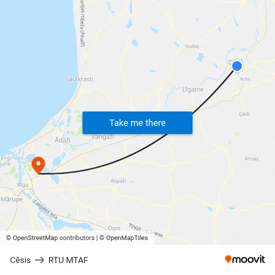 Cēsis to RTU MTAF map