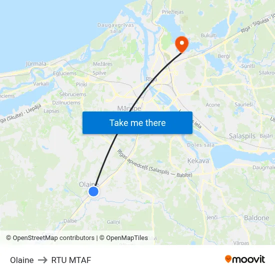 Olaine to RTU MTAF map