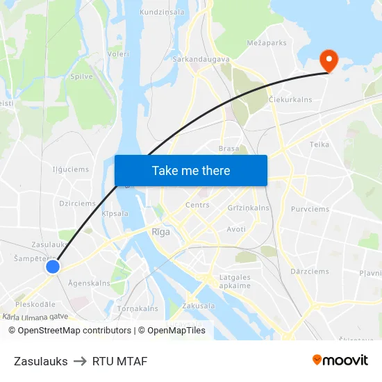 Zasulauks to RTU MTAF map