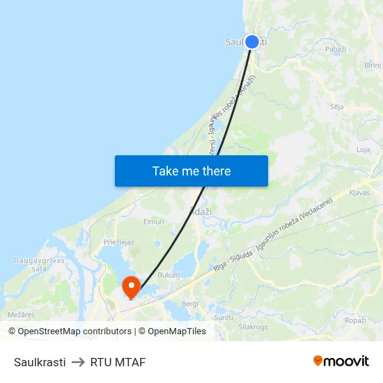 Saulkrasti to RTU MTAF map