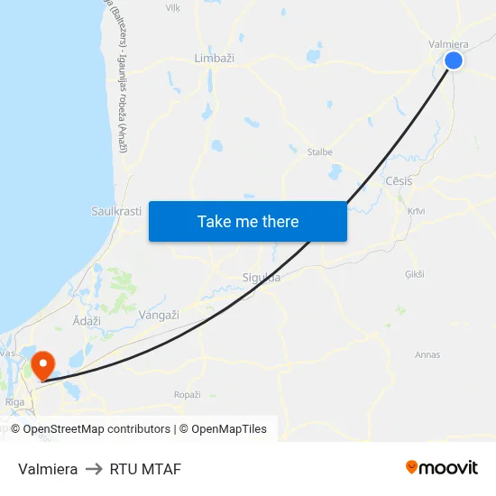 Valmiera to RTU MTAF map