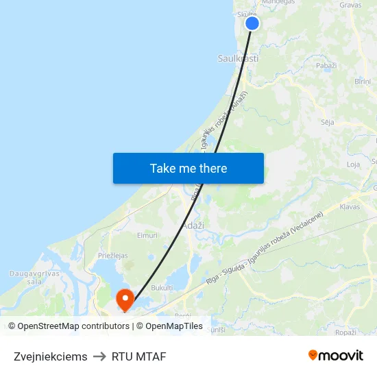 Zvejniekciems to RTU MTAF map