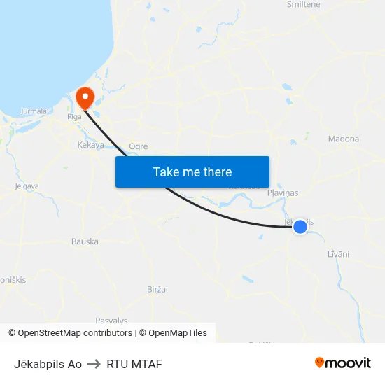Jēkabpils Ao to RTU MTAF map