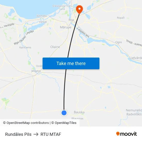 Rundāles Pils to RTU MTAF map
