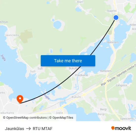 Jaunkūlas to RTU MTAF map