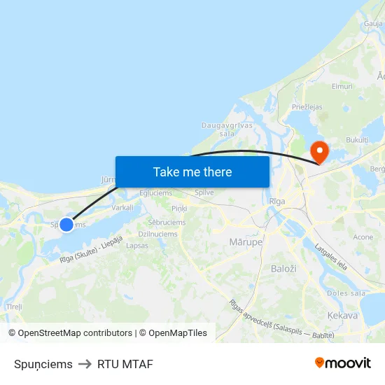 Spuņciems to RTU MTAF map