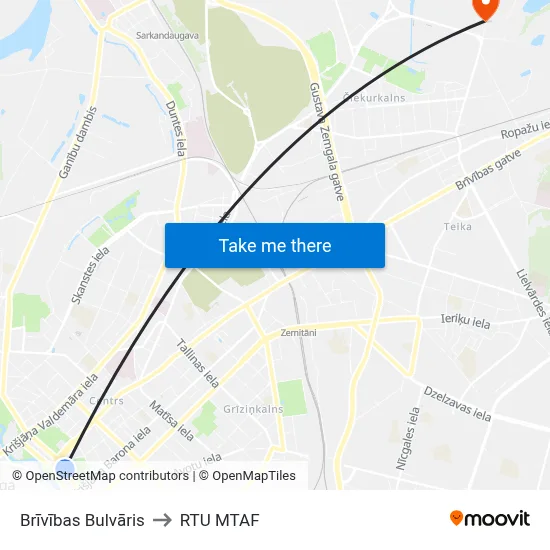 Brīvības Bulvāris to RTU MTAF map