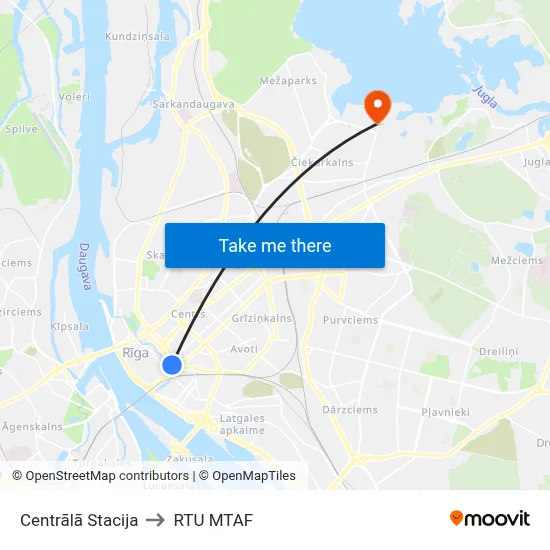 Centrālā Stacija to RTU MTAF map