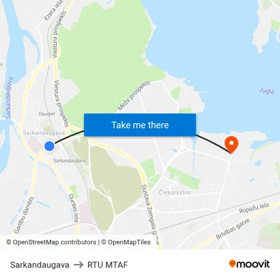 Sarkandaugava to RTU MTAF map
