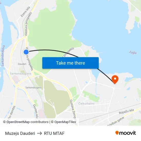 Muzejs Dauderi to RTU MTAF map