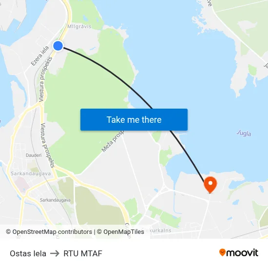Ostas Iela to RTU MTAF map