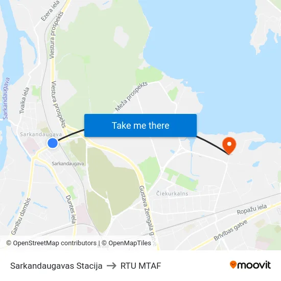 Sarkandaugavas Stacija to RTU MTAF map