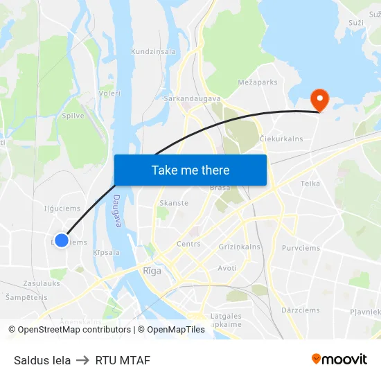 Saldus Iela to RTU MTAF map