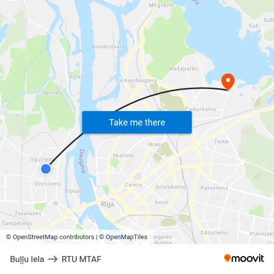 Buļļu Iela to RTU MTAF map