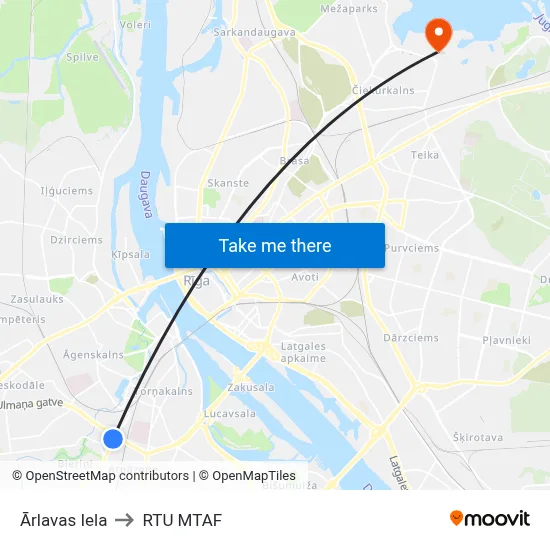 Ārlavas Iela to RTU MTAF map