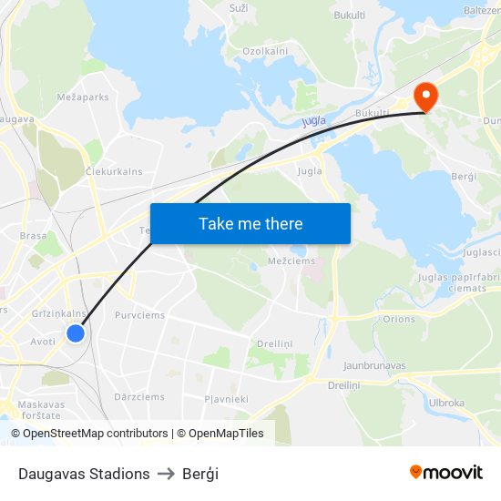 Daugavas Stadions to Berģi map