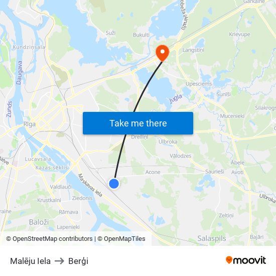 Malēju Iela to Berģi map