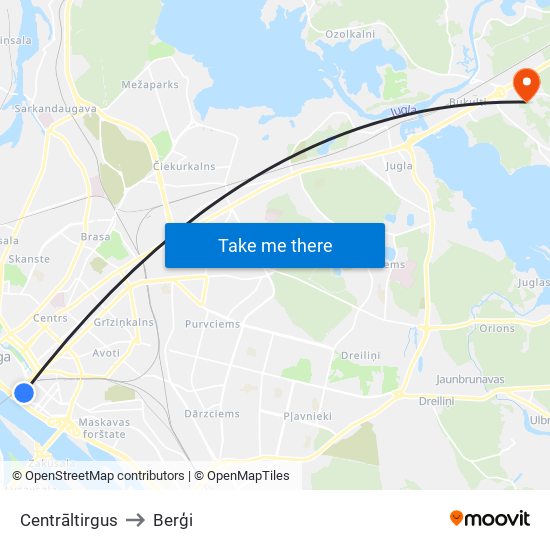 Centrāltirgus to Berģi map