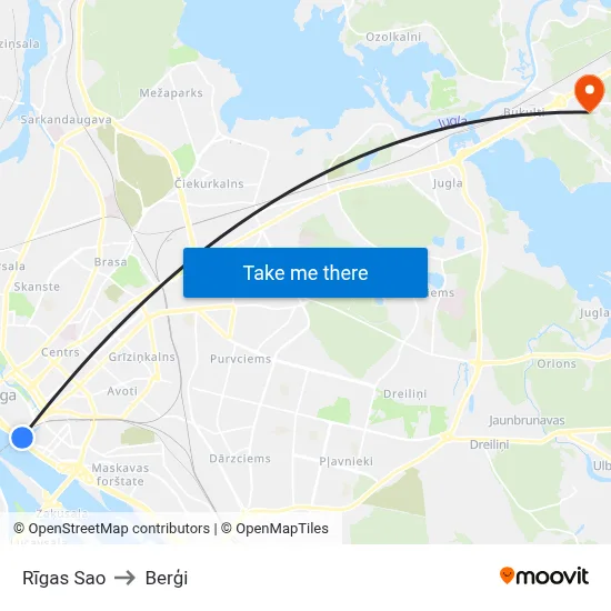 Rīgas Sao to Berģi map
