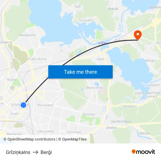 Grīziņkalns to Berģi map