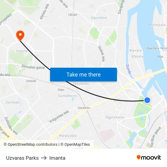Uzvaras Parks to Imanta map
