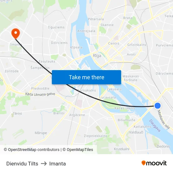 Dienvidu Tilts to Imanta map