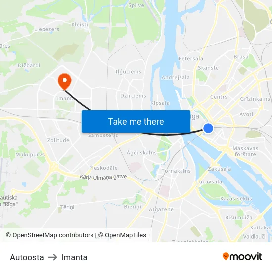 Autoosta to Imanta map
