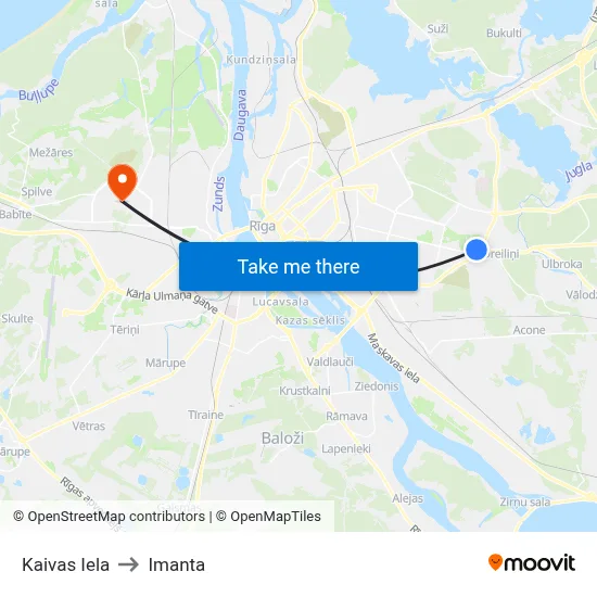 Kaivas Iela to Imanta map