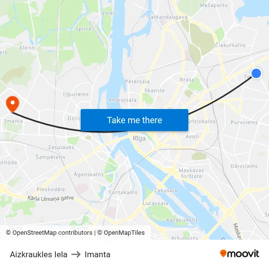 Aizkraukles Iela to Imanta map