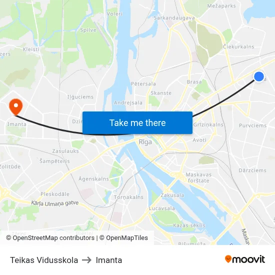 Teikas Vidusskola to Imanta map