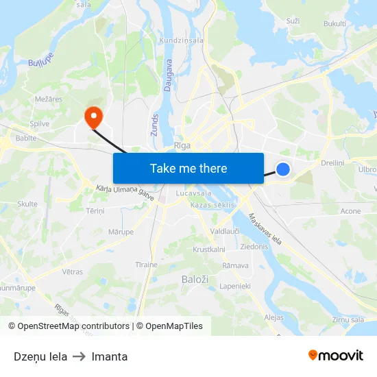 Dzeņu Iela to Imanta map