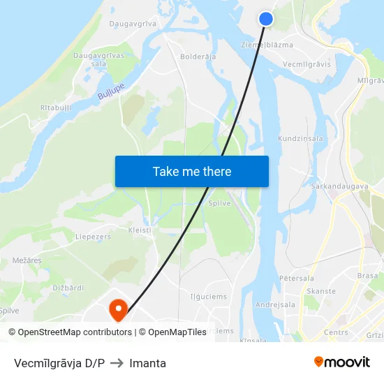 Vecmīlgrāvja D/P to Imanta map