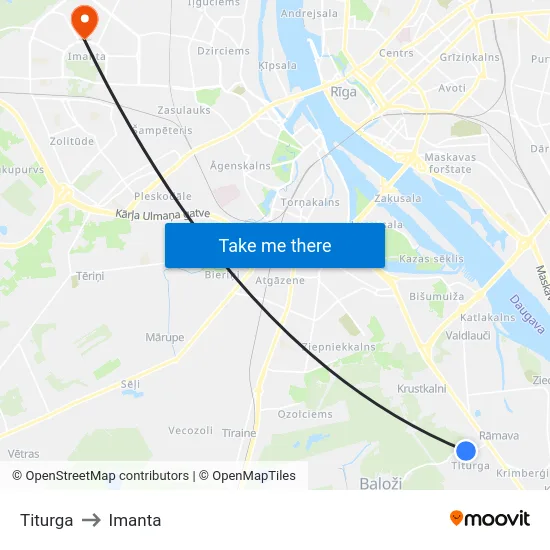 Titurga to Imanta map