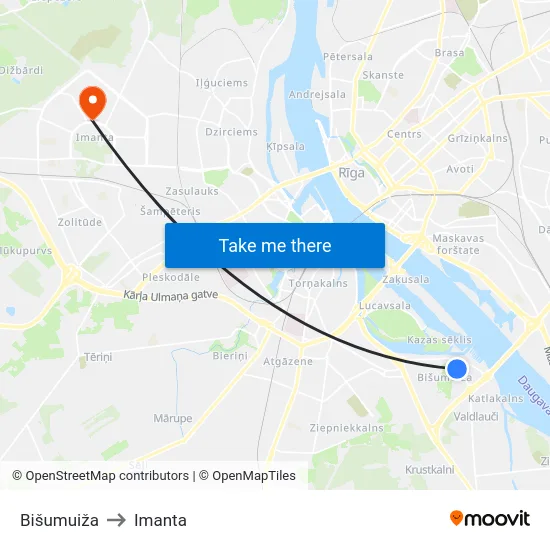 Bišumuiža to Imanta map