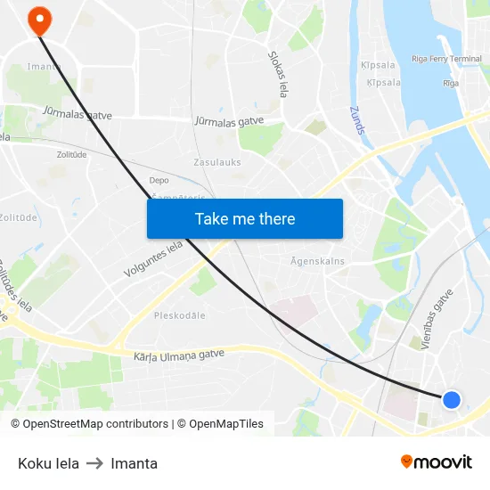 Koku Iela to Imanta map