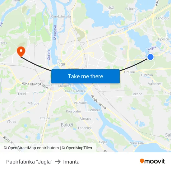 Papīrfabrika "Jugla" to Imanta map