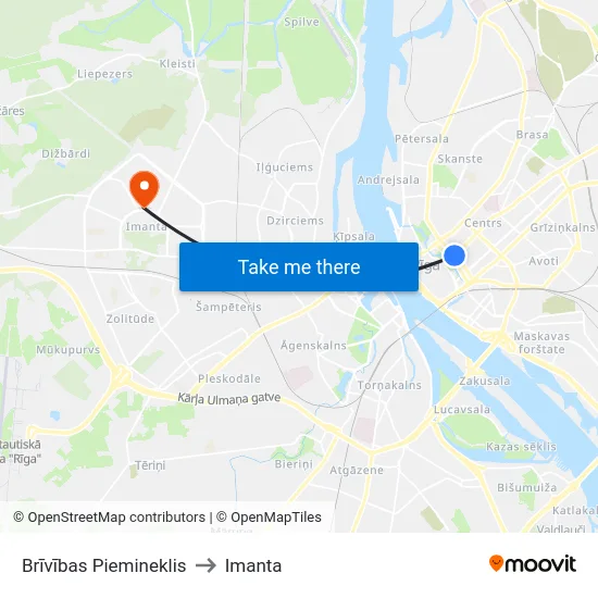 Brīvības Piemineklis to Imanta map