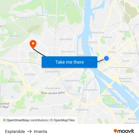 Esplanāde to Imanta map