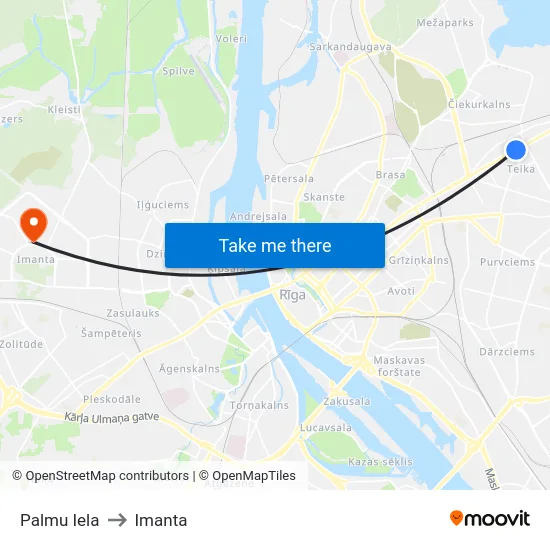 Palmu Iela to Imanta map