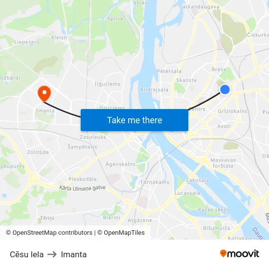 Cēsu Iela to Imanta map