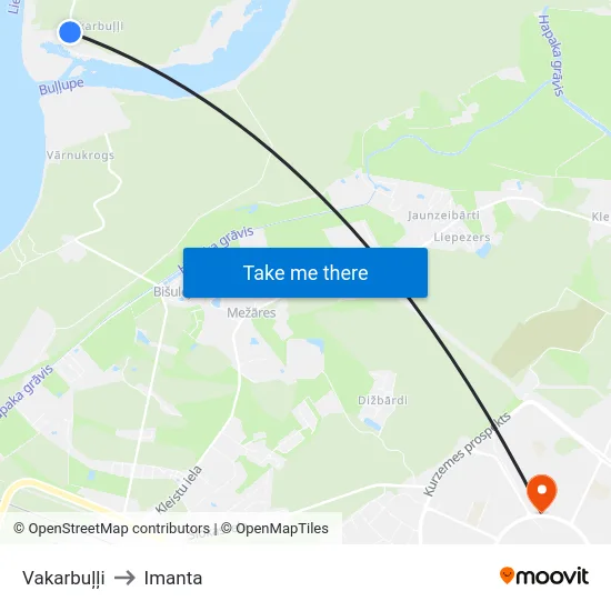 Vakarbuļļi to Imanta map