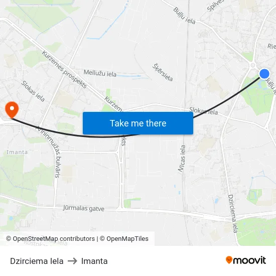 Dzirciema Iela to Imanta map